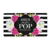 Babydusche Mini Champagner Etikett Schwarze Streif (Vorne)