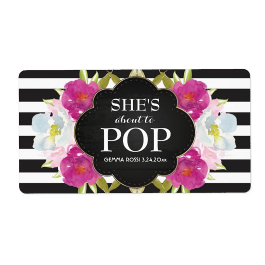 Babydusche Mini Champagner Etikett Schwarze Streif (Vorne)