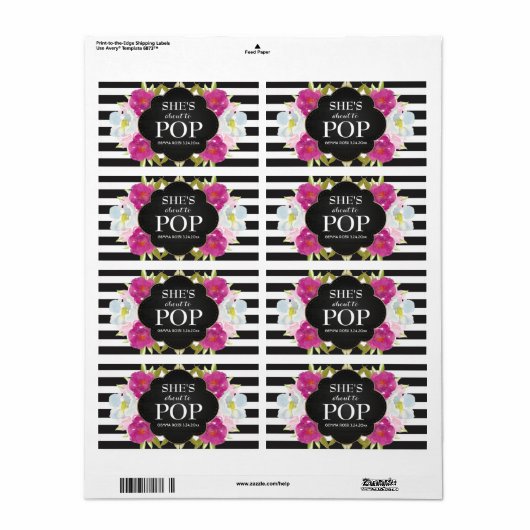 Babydusche Mini Champagner Etikett Schwarze Streif (Vorne)