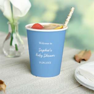 Babydusche Minimalistisch Blue Paper Cups Pappbecher