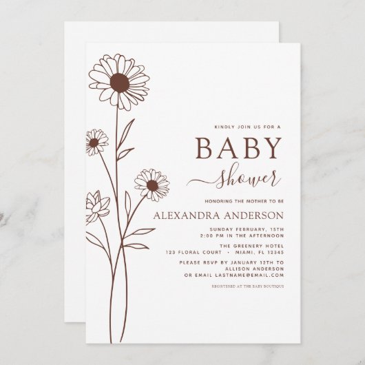 Babydusche Minimalistisch Botanisches Blumengeflec Einladung (Vorne/Hinten)