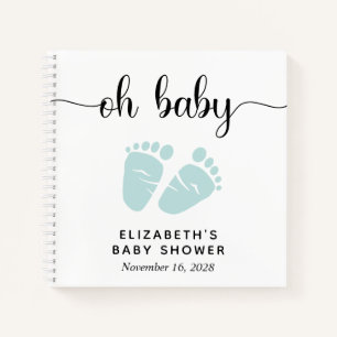 Babydusche Mint Green Baby Feet Gästebuch Notizblock