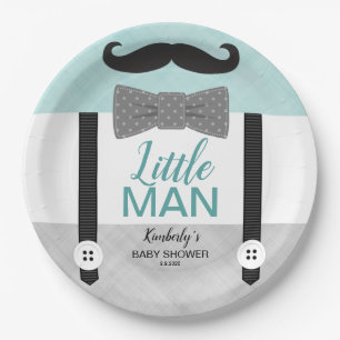 Babydusche Minze grün Grau kleine Mann Thema Pappteller