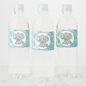 Babydusche mit aquamarinem und grauem Elefantenmot Wasserflaschenetikett (Flaschen)