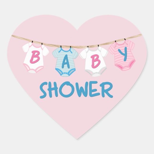 Babydusche mit Baby-Kleidung Herz-Aufkleber (Vorderseite)