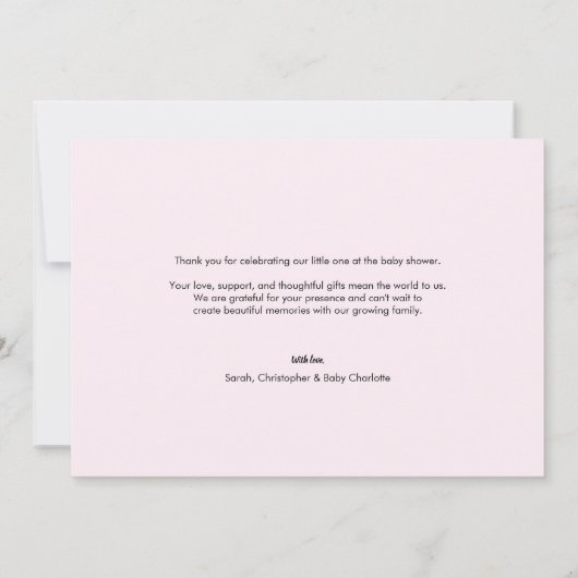 Babydusche mit Babyfoto Collage Pink Grau Dankeskarte (Rückseite)