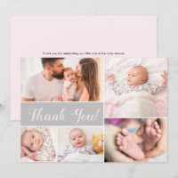 Babydusche mit Babyfoto Collage Pink Grau