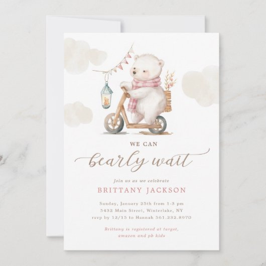 Babydusche mit Bear Scooter Einladung (Vorderseite)