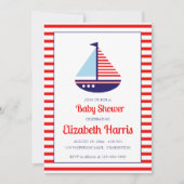 Babydusche mit blauem Segelboot aus schwarzem Weiß Einladung (Vorderseite)