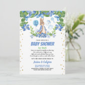 Babydusche mit der Post Bunny Rabbit blau Einladung (Stehend Vorderseite)