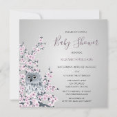 Babydusche mit Eule und Kirschblüten Einladung (Vorderseite)