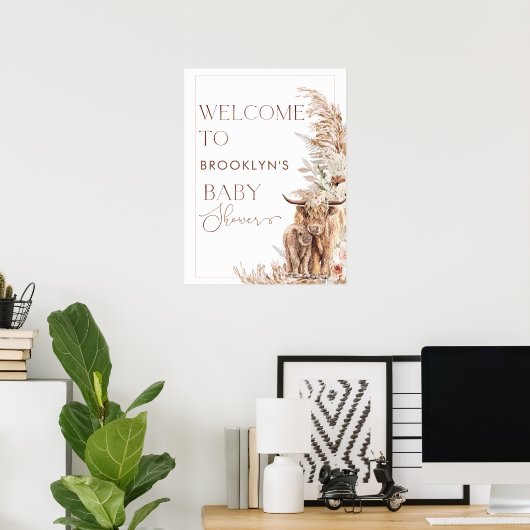 Babydusche mit Flora-Rahmen-Babydusche Poster (Heimbüro)