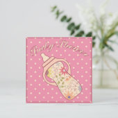Babydusche mit fütternd Flasche pink Einladung (Stehend Vorderseite)