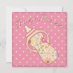 Babydusche mit fütternd Flasche pink Einladung