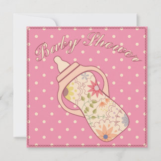Babydusche mit fütternd Flasche pink Einladung