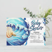 Babydusche mit Gezeitenküstenwellen Einladung (Stehend Vorderseite)