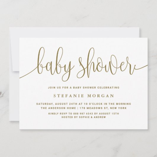 Babydusche mit Gold und Weiß-Präzision Einladung (Vorderseite)