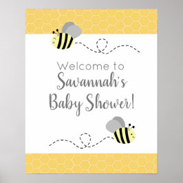 Babydusche mit grauem und gelbem Hummel Poster