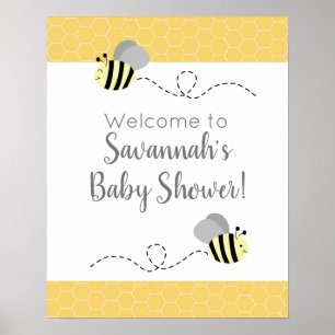 Babydusche mit grauem und gelbem Hummel Poster
