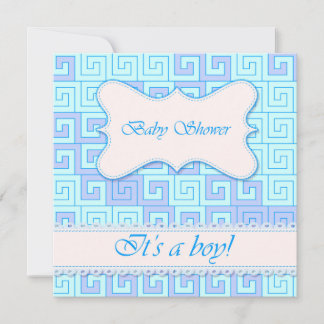 Babydusche mit griechischem Muster blau 2 Einladung