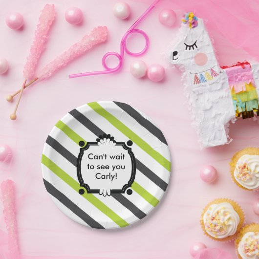 Babydusche mit grünem und schwarzem Streifen Pappteller (Party)