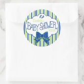 Babydusche mit grünen und blauen Streifen Runder Aufkleber (Tasche)