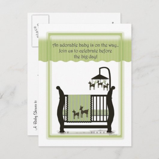 Babydusche mit Hirscheinladung Postkarte (Vorne/Hinten)