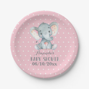 Babydusche mit Mädchen, rosa Papierplatte Pappteller