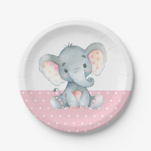 Babydusche mit Mädchen, rosa Papierplatte Pappteller
