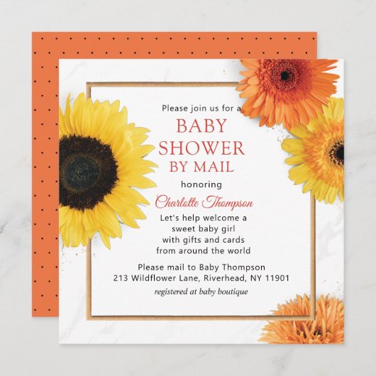 Babydusche mit Mail Gelbe Sonnenblume Einladung (Vorne/Hinten)