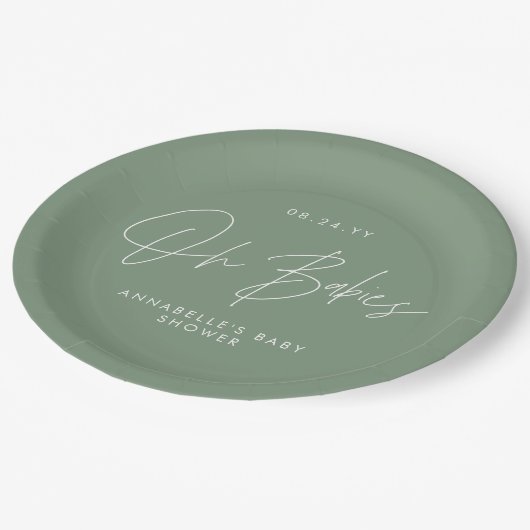 Babydusche mit modernem Braun elegant Pappteller (Schrägansicht)