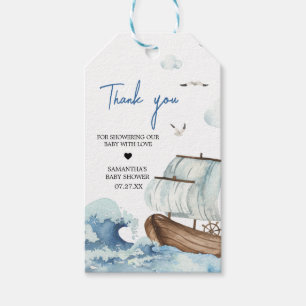 Babydusche mit Nautical Boat - Begrüßungstags Geschenkanhänger
