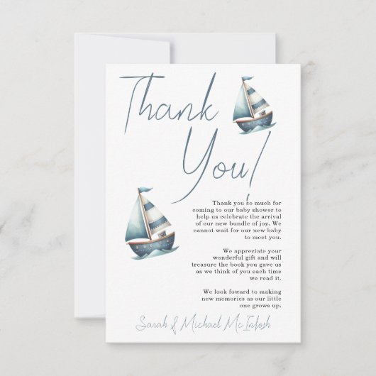 Babydusche mit Nautical Sailboat Danke Karte (Vorderseite)