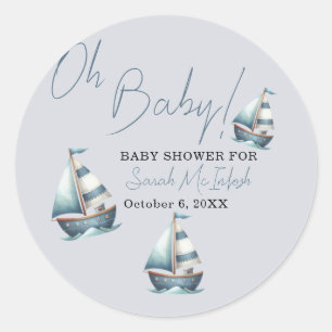 Babydusche mit Nautical Sailboat Runder Aufkleber