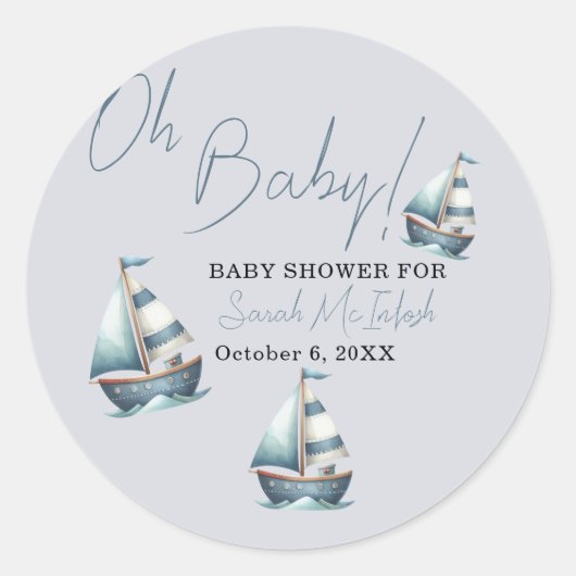 Babydusche mit Nautical Sailboat Runder Aufkleber (Vorderseite)