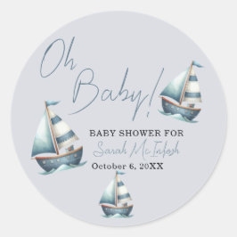 Babydusche mit Nautical Sailboat Runder Aufkleber