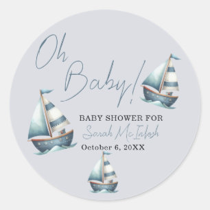 Babydusche mit Nautical Sailboat Runder Aufkleber