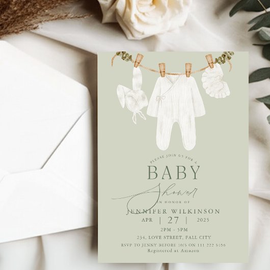 Babydusche mit neutraler Boho Kleidung Einladung