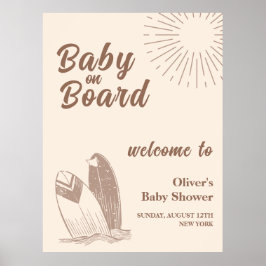 Babydusche mit neutraler Minimal-Boho Surfboard Be Poster