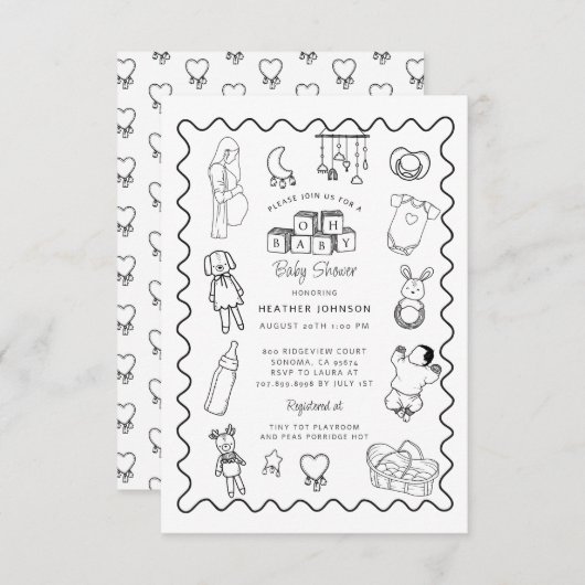 Babydusche mit niedlicher Hand Einladung (Vorne/Hinten)