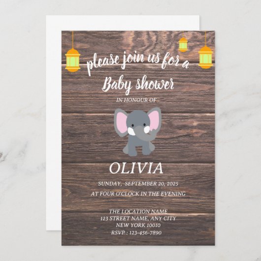 Babydusche mit Plywood-Hintergrund Einladung (Vorne/Hinten)