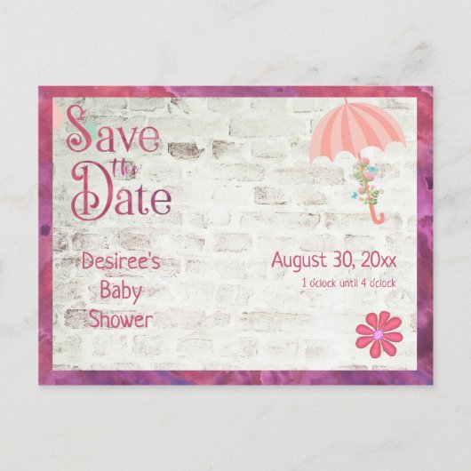 Babydusche mit Regenschirm Ankündigungspostkarte (Vorderseite)