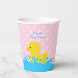 Babydusche mit rosa und gelber Ente Pappbecher