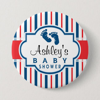 Babydusche mit roten, weißen und blauen Streifen Button