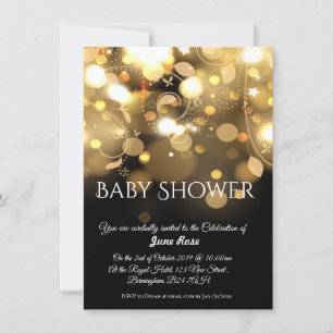 Babydusche mit schwarzer und goldener Beleuchtung Einladung
