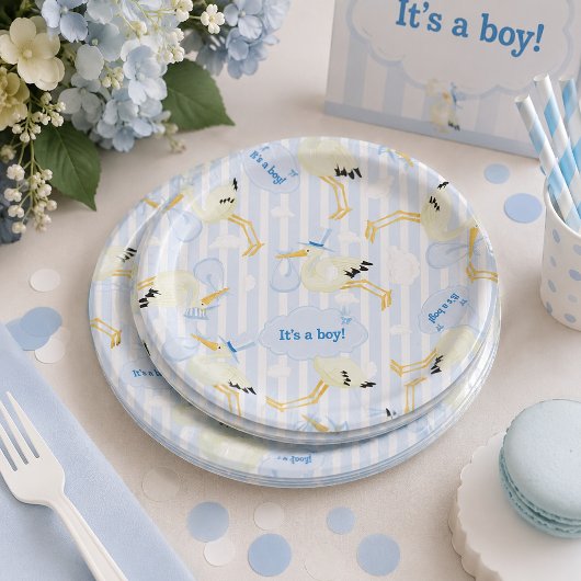 Babydusche mit Storch Pappteller