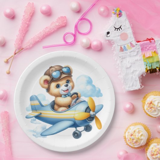 Babydusche mit Teddybär Pappteller (Party)