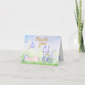 Babydusche mit Wasserfarbe Danke, Karte mit Storch