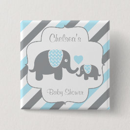 Babydusche mit weißen, blauen und grauen Streifen Button