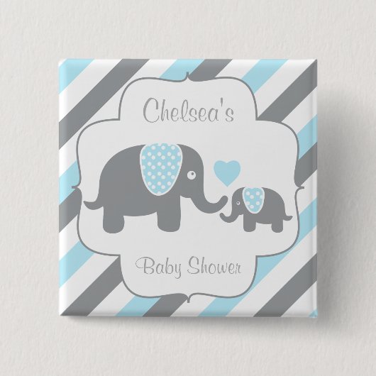 Babydusche mit weißen, blauen und grauen Streifen Button (Vorderseite)